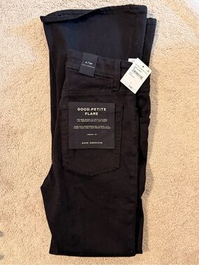 Good American Black Petite Flare Jeans